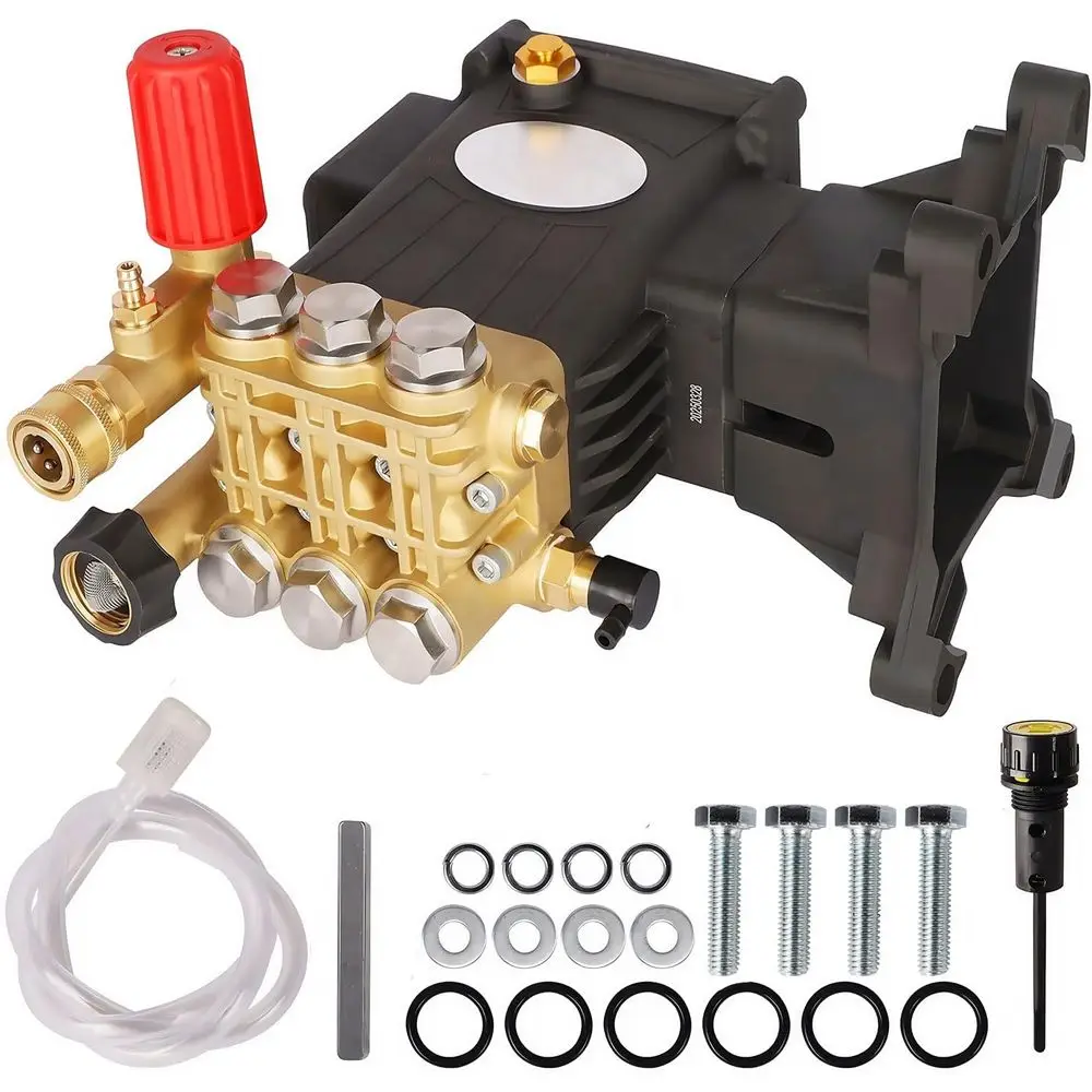 

Prure Washer Pump, 1" Shat Horizontal Triplex Plunger, 4400 PSI Max, 4 GPM, Direct Drive Pump with Adjusent Unloader, Replacemen