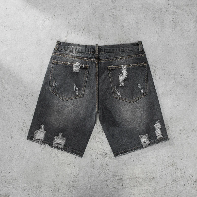 MRCYC Men's Denim Shorts Street Style Summer Korean Straight Leg Trendy Five-Point Washed Ripped Jeans Casual Loose Fit