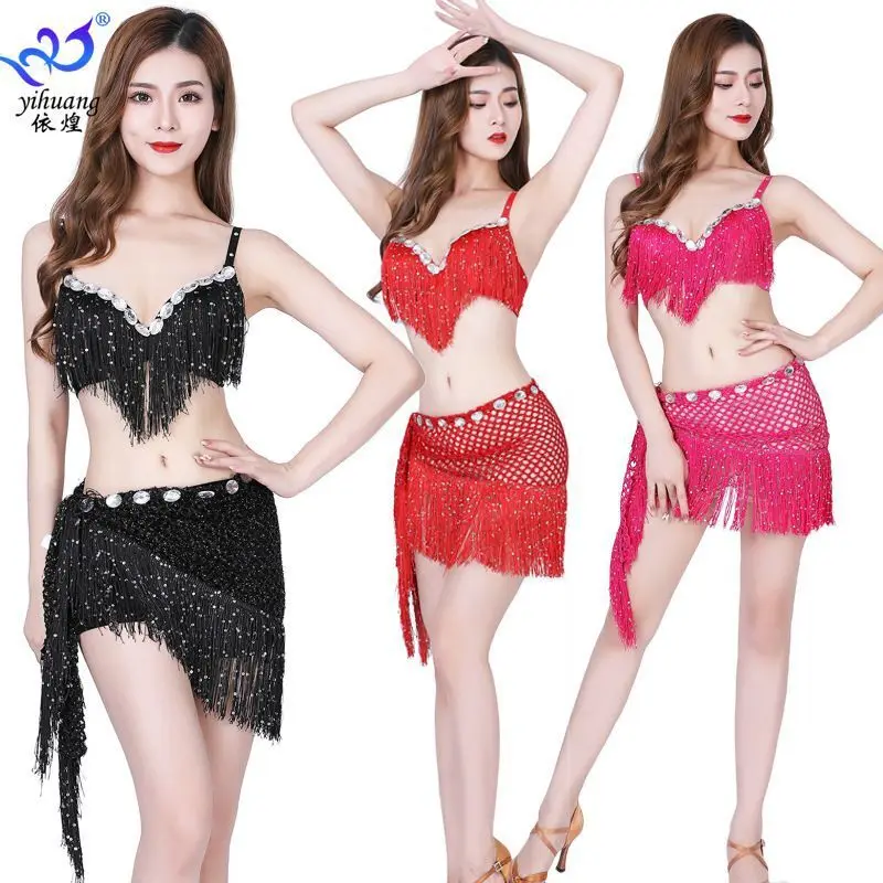 Dance Performance Clothes Belly Dance Tassel Triangular Scarf Bra Stage Competition Performance Clothes Sequin Tassel