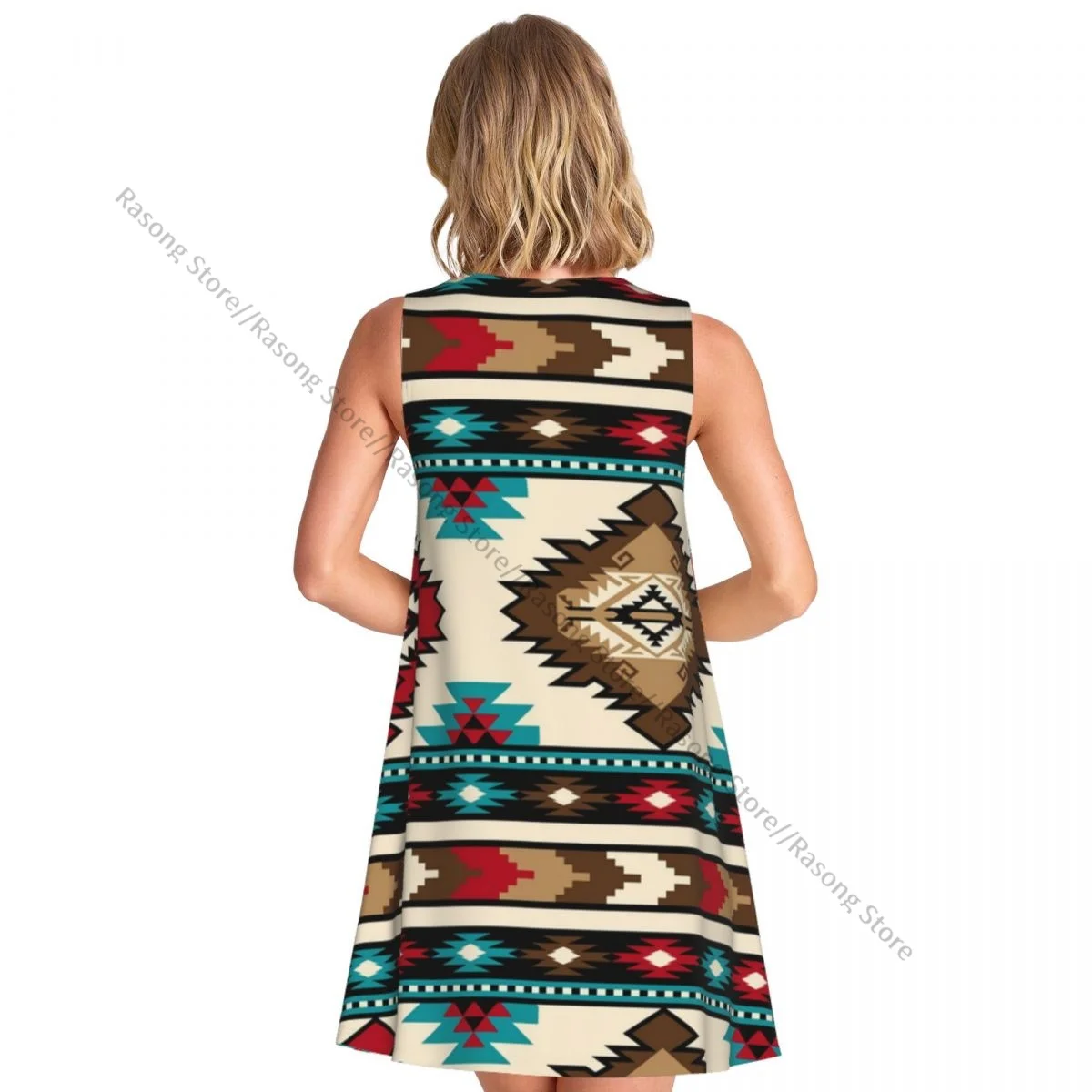 Women's Dress Summer Casual T Shirt Dresses Beach Cover up Indian Pattern Native American Tank Dress