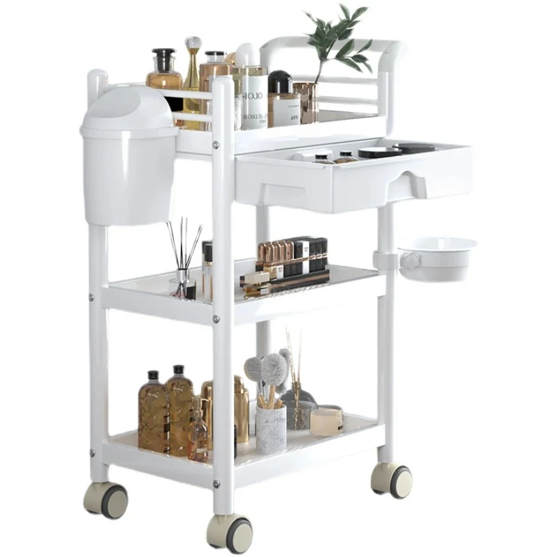 Simple Wrought Iron Salon Trolleys Multi-layer Rack Modern Salon Furniture Beauty Salon Creative Household Trolley with Wheels