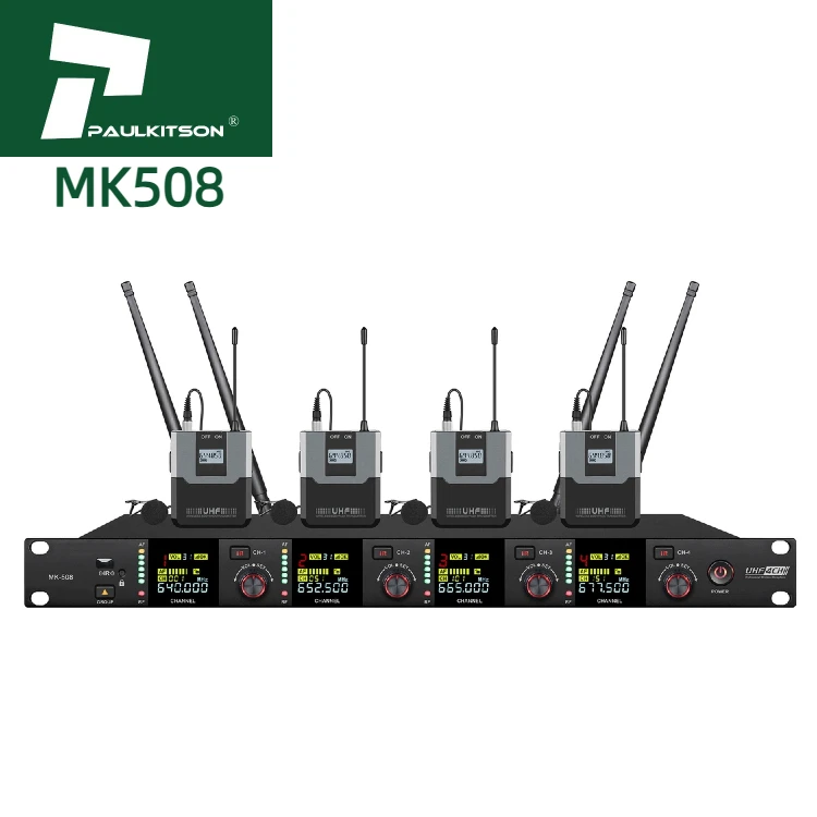 

Paulkitson MK508 Professional 4-Channel UHF 610MHZ-670MHZ Wireless Microphone Conference Handheld Lapel Microphone Accessory