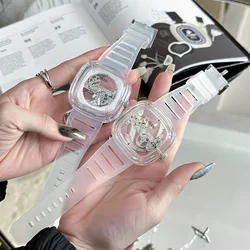 Gu Ou's Women's Watch 2023 Transparent Square Silicone Tape Light Luxury Small Female Mechanical Watch Little Red Book Hot Style