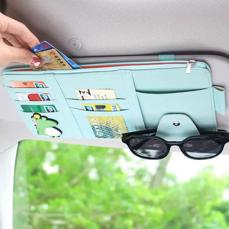 Car Sun Visor Organizer Cute Multifunctional Card Holder for Glasses Documents Women
