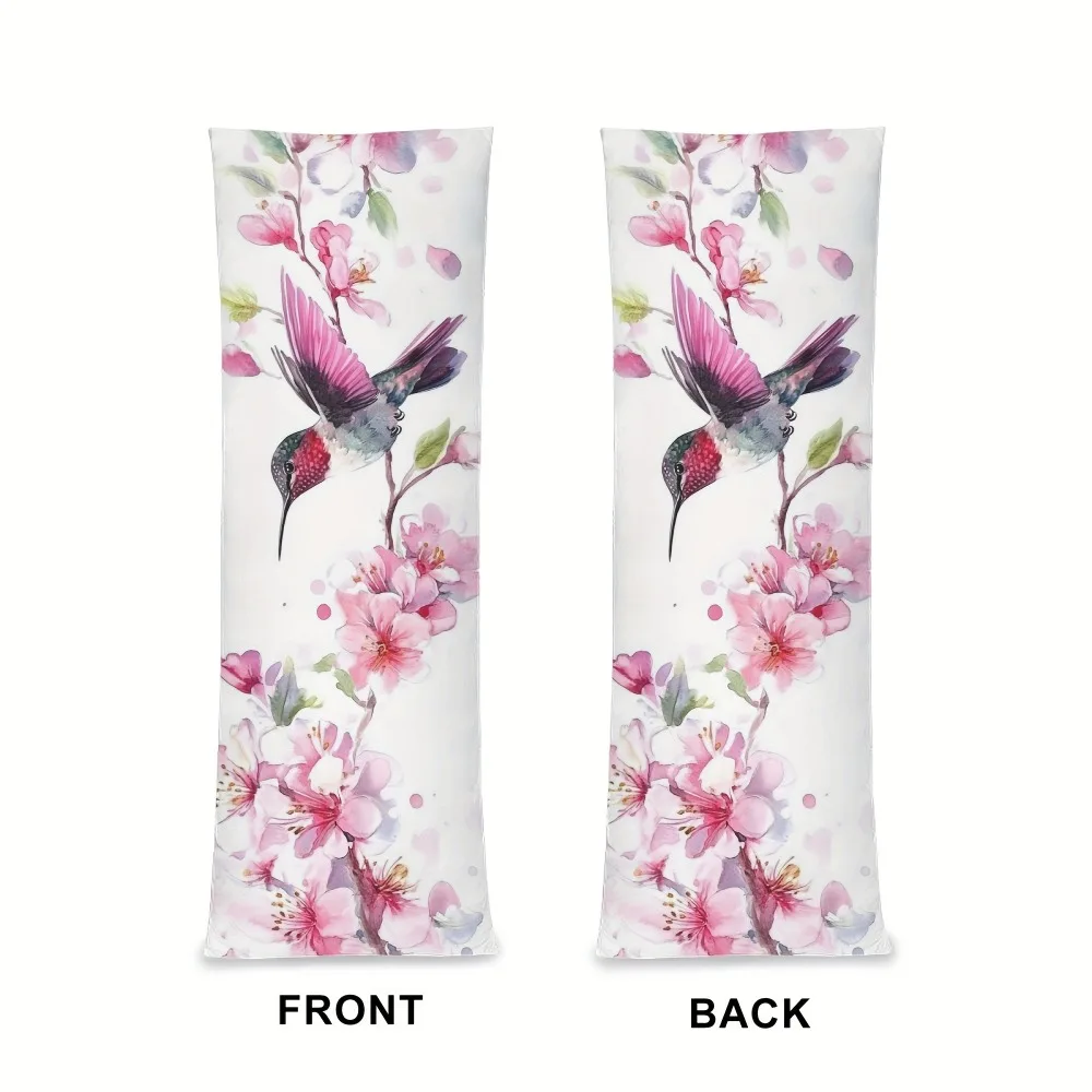 1pc Vivid Canary and Cherry Blossom Floral Long Pillowcase - with Zipper, 100% Polyester Fiber, with Tropical Floral Design, Mac