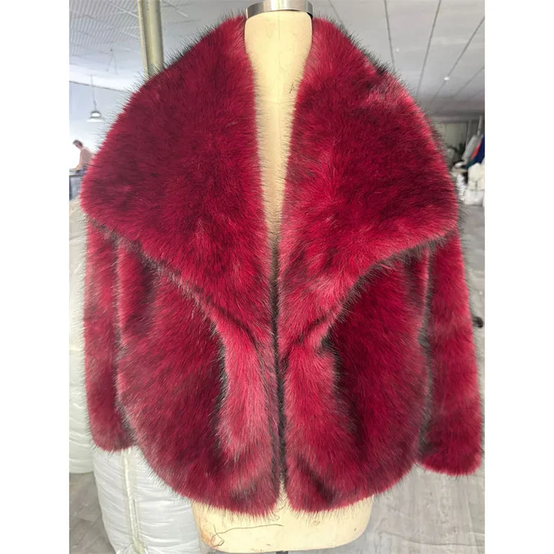 Women's Fur Coat Winter Fur Big Collar Artificial Short Fashion Imitation Fox Fur Grass Coat Fluffy Plush Warm Jacket Overcoat
