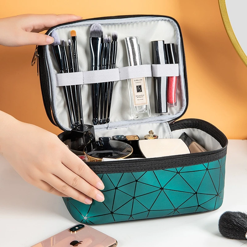 Multifunction Clear Makeup Bag com dois zíperes, impermeável Cosmetic Bag, Feminino Storage Cases, Moda Diamante, Viagem