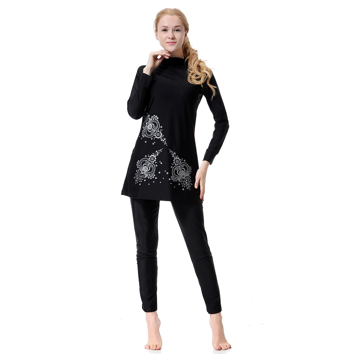 

Women Summer Burkini Muslim Swimwear Female Two Piece Set Swimsuit Long Sleeve Beach Swiming Pool Triangle Straps Split Swimsuit