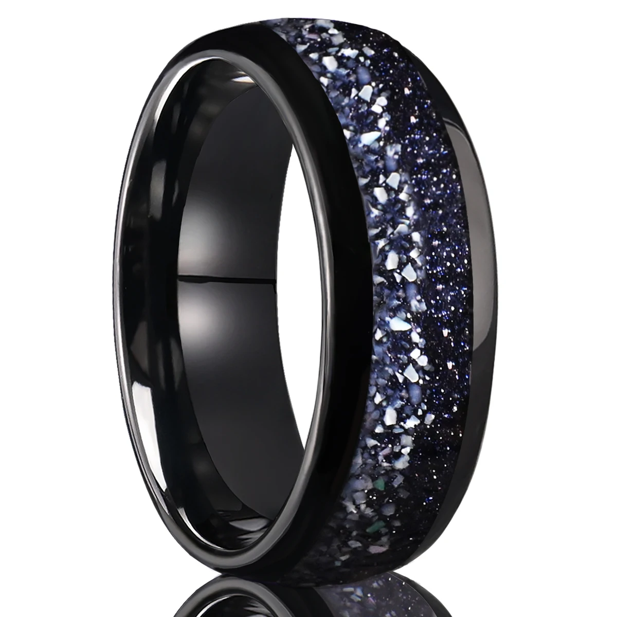 8mm Blue Sandstone Nebula Tungsten Carbide Ring, Men's Wedding Ring Comfortable to Wear, Fashionable Engagement Jewelry Gift