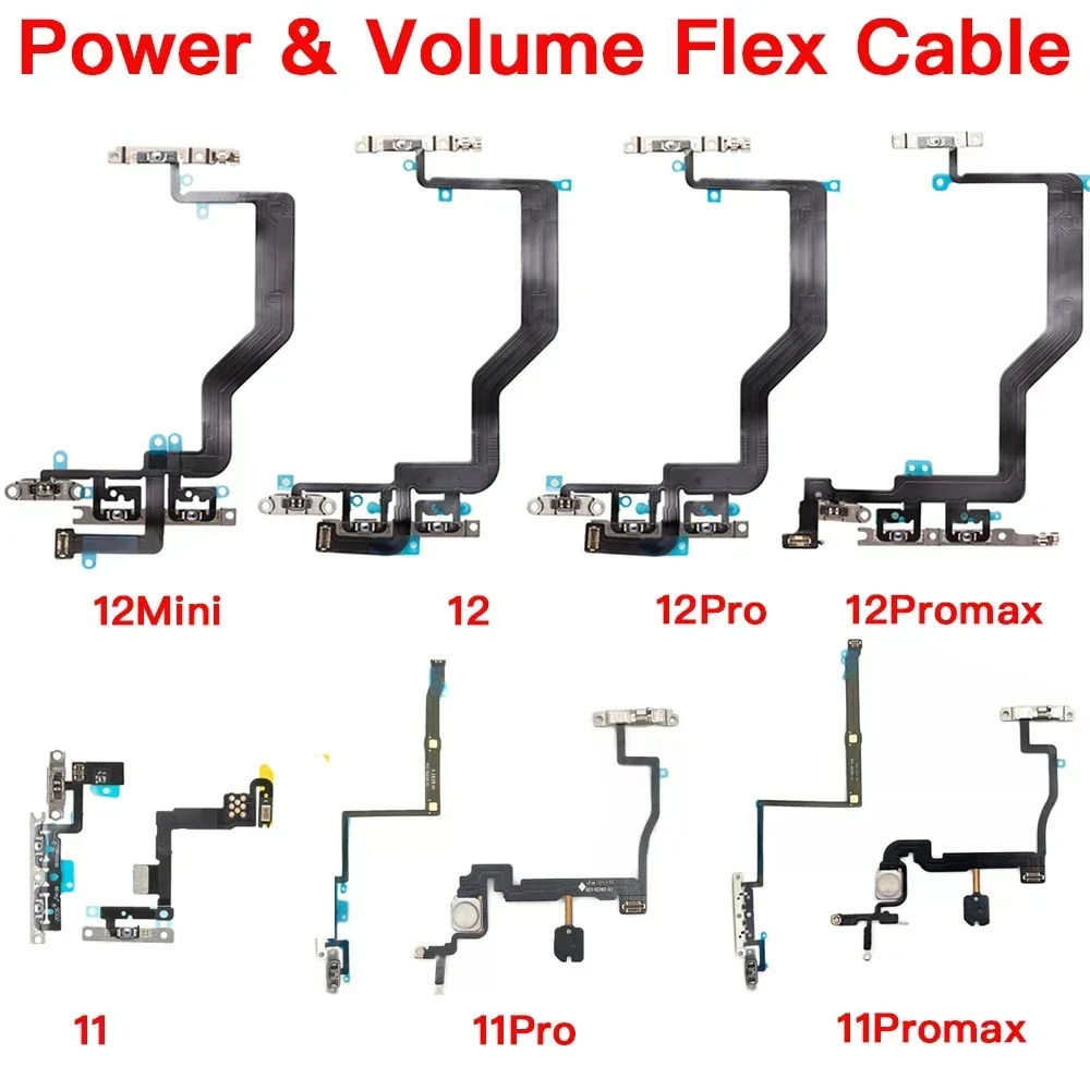 Power and Volume Button Flex Cable for IPhone 11 12 Mini Pro Max Mute Switch Flash Light Repair Replacement