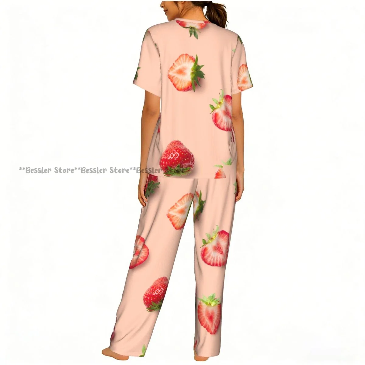 Women's Sweet Strawberries short sleeve trousers casual pajamas set 4