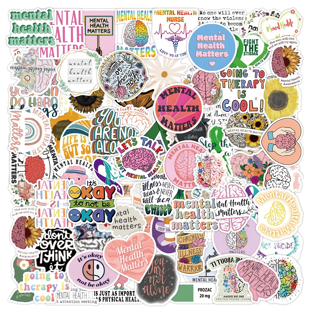 100 PCS Importações de Saúde Mental PVC Adesivos Impermeáveis para Parede Laptop Livro Bicicleta