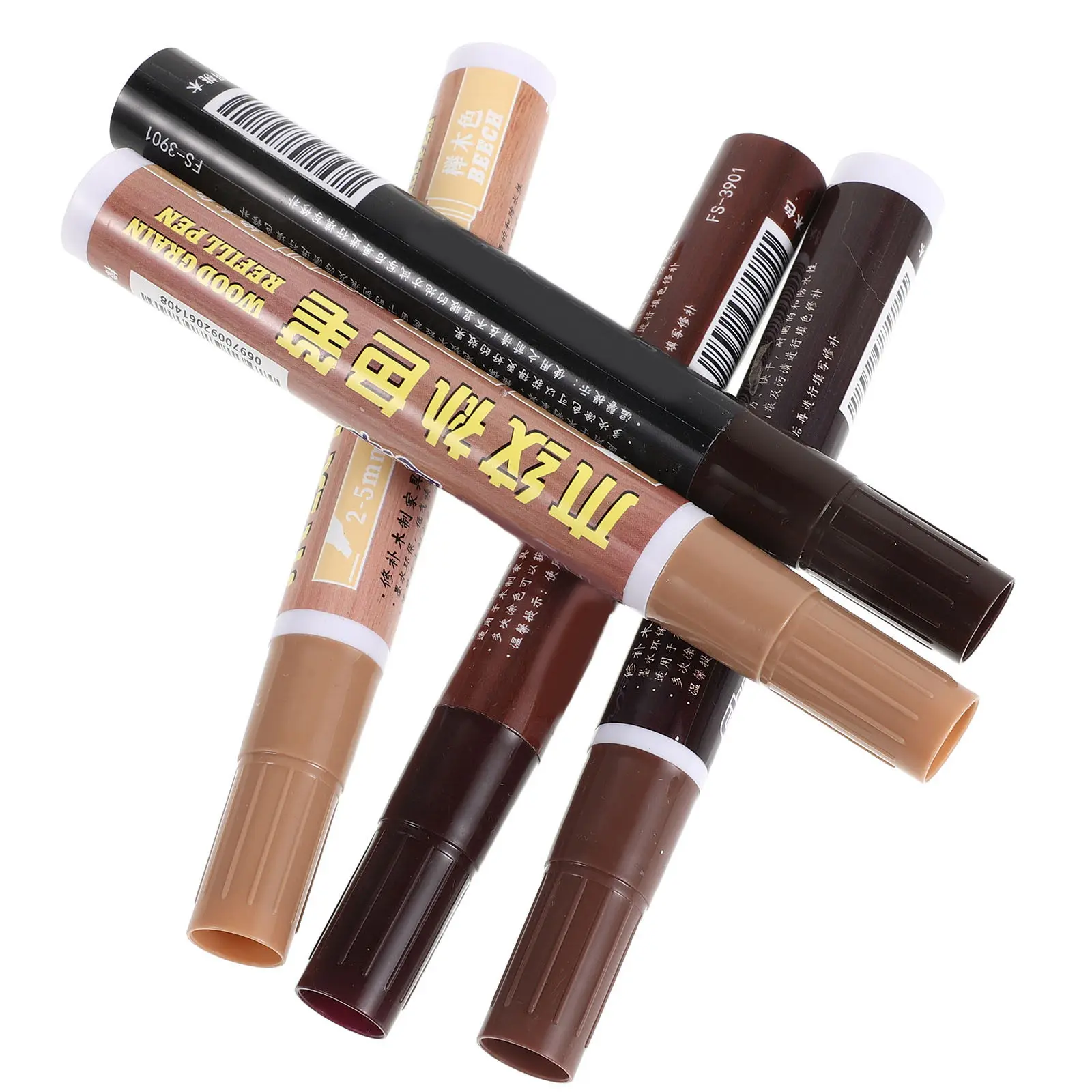 5Pcs Furniture Marker Repair Wood Stain Markers for Cabinets Floors Tables Doors Seamless Scratch Coverage Wood Touch Up Markers