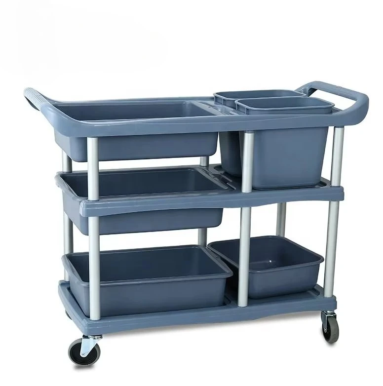 

Multifunctional 3-Tier Plastic Mobile Restaurant Food Cart Convenient Hotel Handcart Fast Food Cart Wheels for Sale