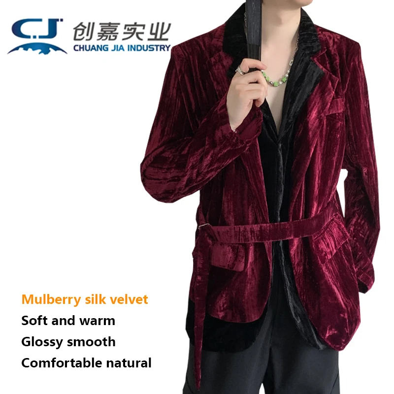 Silk Velvet Men's Casual Suit Outdoor Business Casual Coat Urban Fashion Trend Temperament Noble Comfortable Soft Spring Autumn