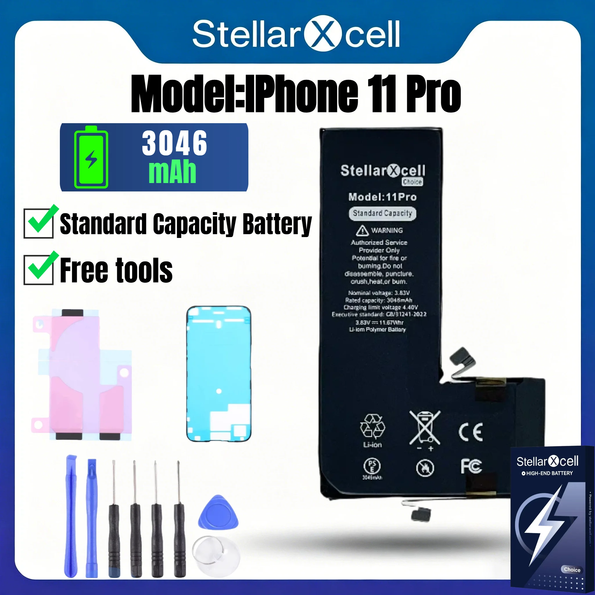 StellarXcell Choice Akku für iPhone, Versand aus Deutschland, für iPhone 11 12 13 14 15 mini Plus Pro Promax, Standard-Kapazitätsakku, Standard-Qualitätsakku, iPhone-Akku-Ersatz mit kostenlosen