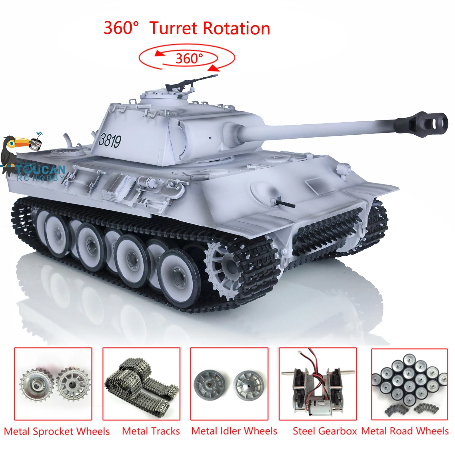 Henglong 1/16 7.0 Customized Ver Panther RTR RC Tank 3819 Metal Tracks Wheels Pro Version With Metal Walk System 360°Turret