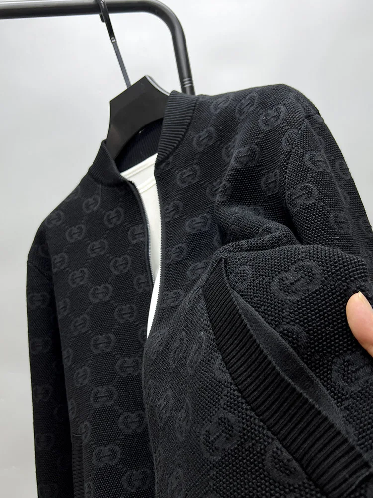 

High-End Men's Casual Knitted Cardigan Sweater Baseball Collar Outerwear Winter Faion Breathable Long Sve Zipper Coat