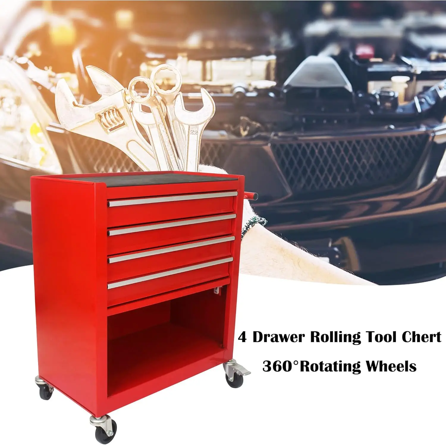 4段引き出し付きローリングツールカート（車輪付き）、トロリーオーガナイザー、ツールケース、ツールチェスト、多機能ツール収納ツールボックス（作業場用）