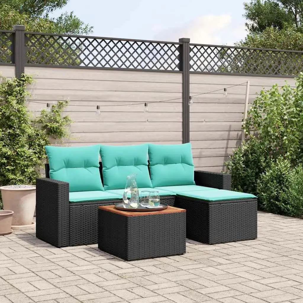 

5 Piece Outdoor Patio Couch Set with Cushions Black Wicker Rattan Furniture