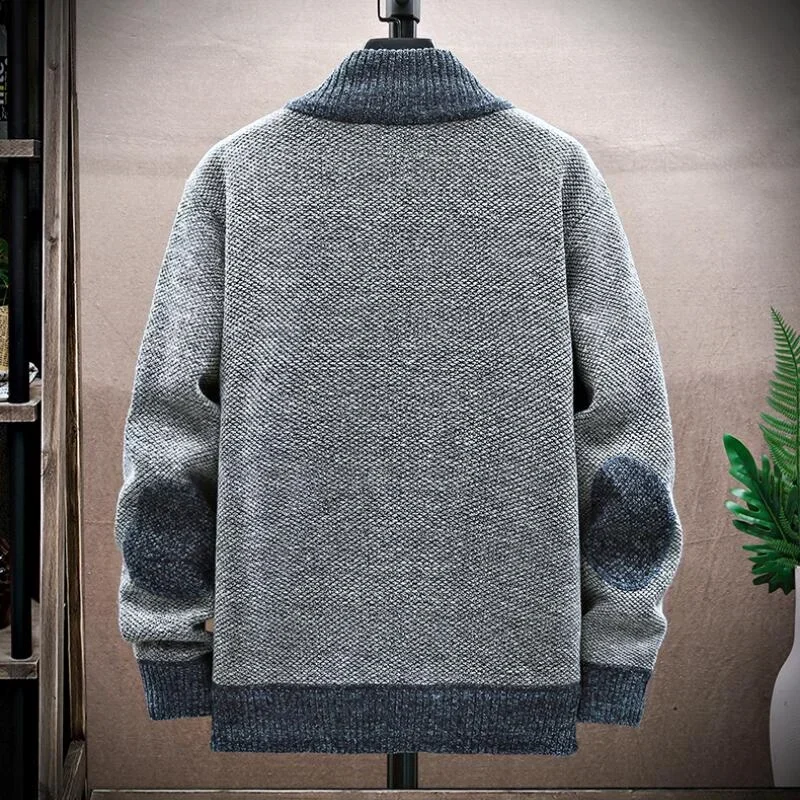 New Men\'s Winter Thick Hooded Sweater Fleece Slim Cardigan Male Autumn Knitted Sweatercoat Patchwork Jacket Plus Size 4XL