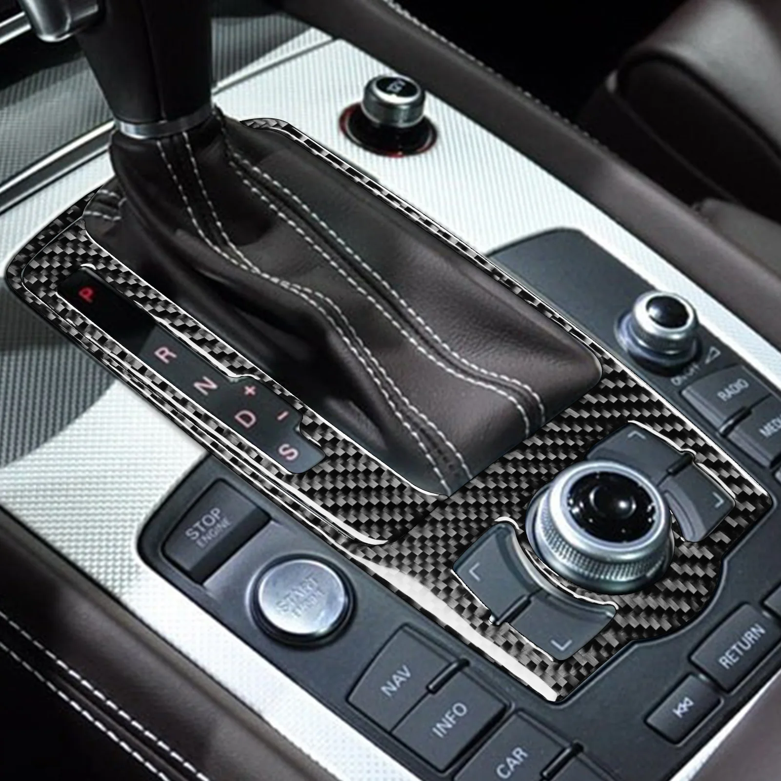 Picture 3: For Audi Q7 2007 2008 2009 2010 2011 2012 2013 2014 2015 Gear Shift Knob Control Panel Frame Real Carbon Fiber Car Accessories