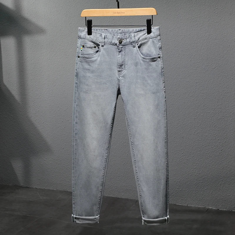 

2024Light Gray Summer Jeans Men's High-End Solid Color Simple and Breathable Thin Stretch Slim Fit Long Skinny Pants