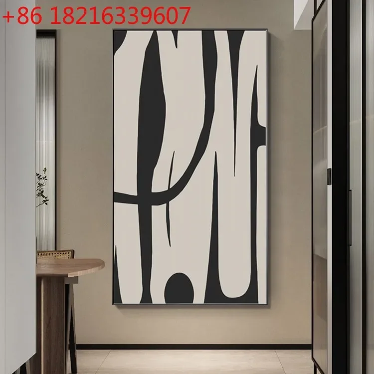 Living room sofa background wall decorative painting black and white abstract entrance hanging painting simple mural