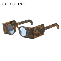 Vintage Punk Round Sunglasses Women Retro Unique Square Frame Fashion Wide Legs Leopard Sun Glasses Female UV400 Eyewear Men
