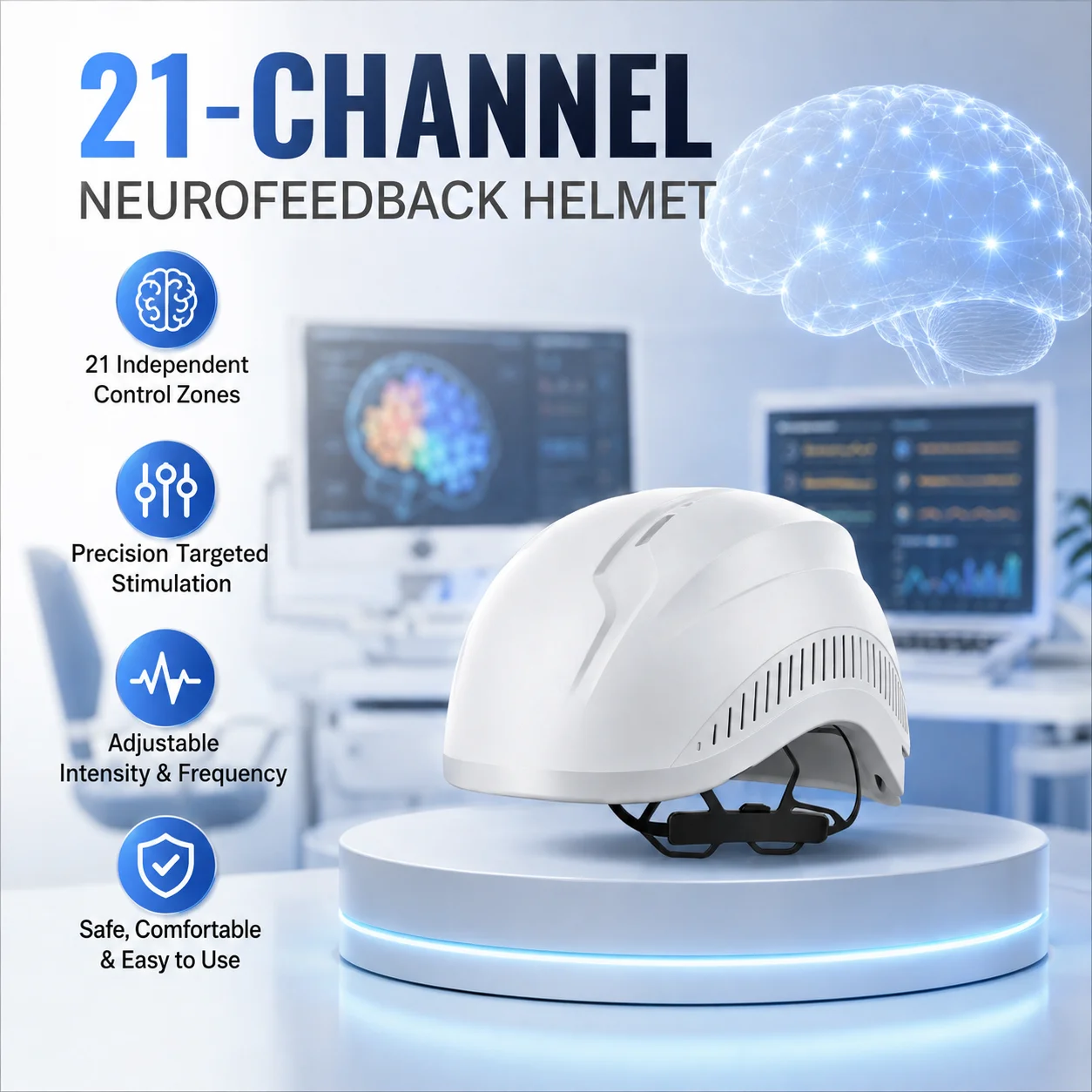 810nm+1070nm 21-Zone PBM Helmet For QEEG Neurofeedback Centers With Personalized Brain Training And Professional Session Control