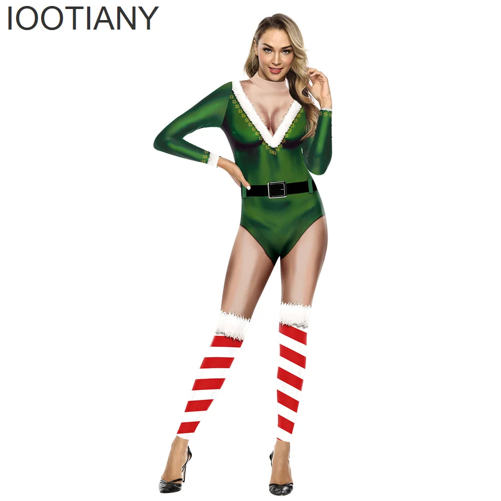 6 Style New Year Party Christmas 3D Print Women Jumpsuit Carnival Fancy Cosplay Bodysuit Adults Xmas Zentai Suit Cycling Catsuit