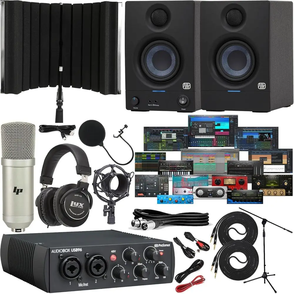 

Eris 3.5 Studio Monitors with Condenser Mic, Isolation Shield, HAS-10 Headphones, Stands, Cables, and Studio One Software Bundle