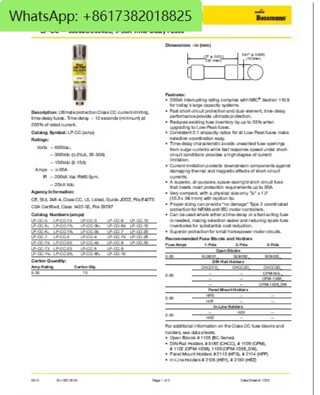 LP-CC 20 Time delay fuse BUSS Class CC 10X38 20A   fuse