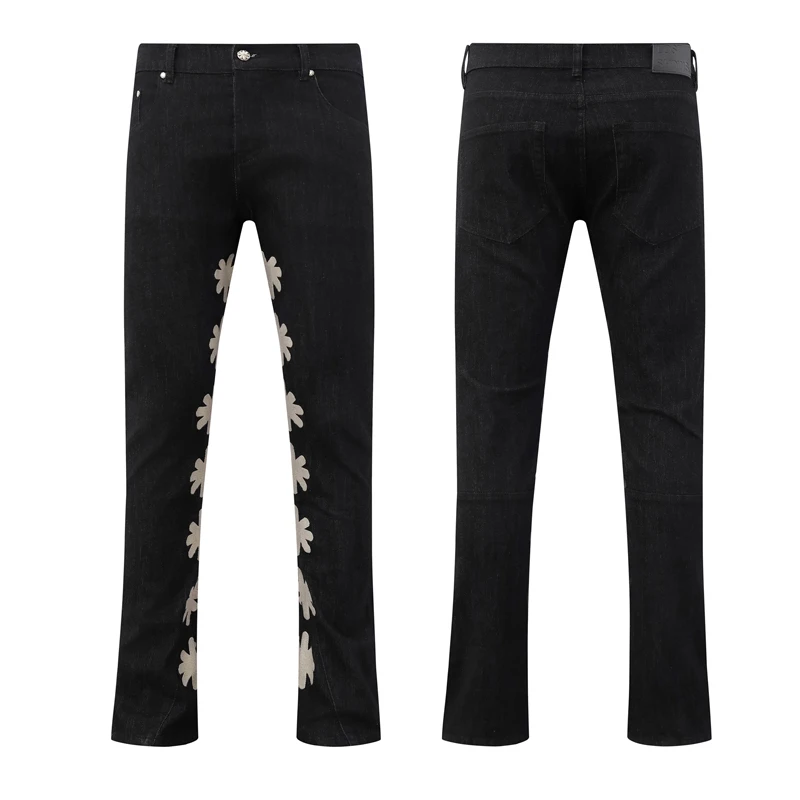 

Daily All-match Black LOST Jeans America High Street Trendy Embroidered Patchwork Trousers Unisex Slimming Thin Denim Pants