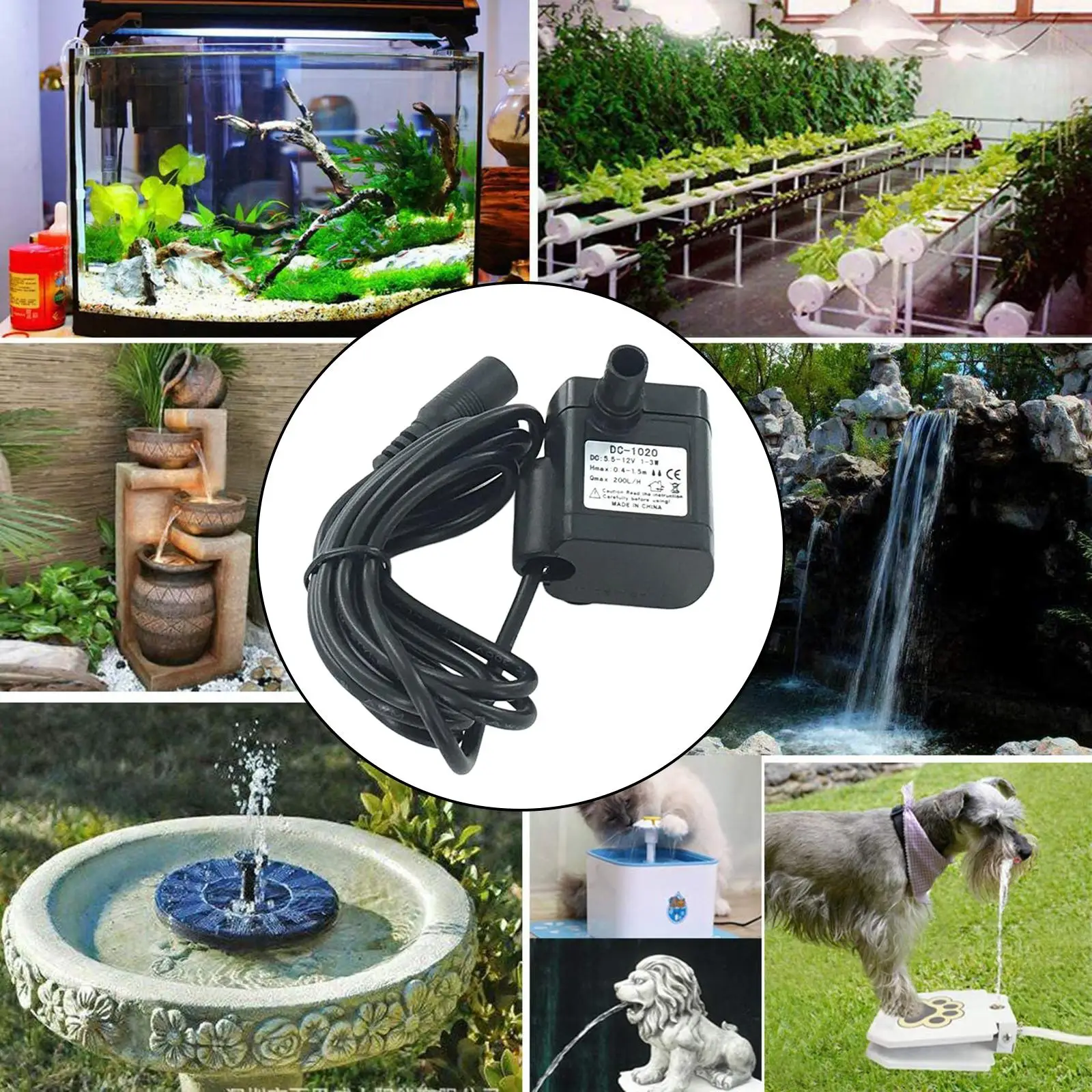Submersible Water Pump DC 12V 3W Ultra-quiet Pump for Pond, Aquarium, 200L/H