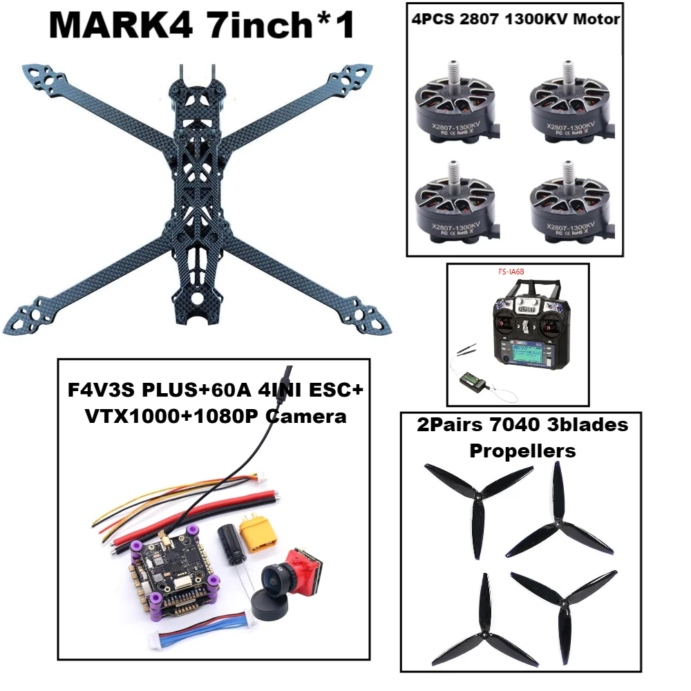 MARK4 7-inch HD F4V3S/F4V3S PLUS Flight Control 45/60A 4INI ESC rack drone FPV carbon fiber PV Racing Drone Quadcopter Freestyle