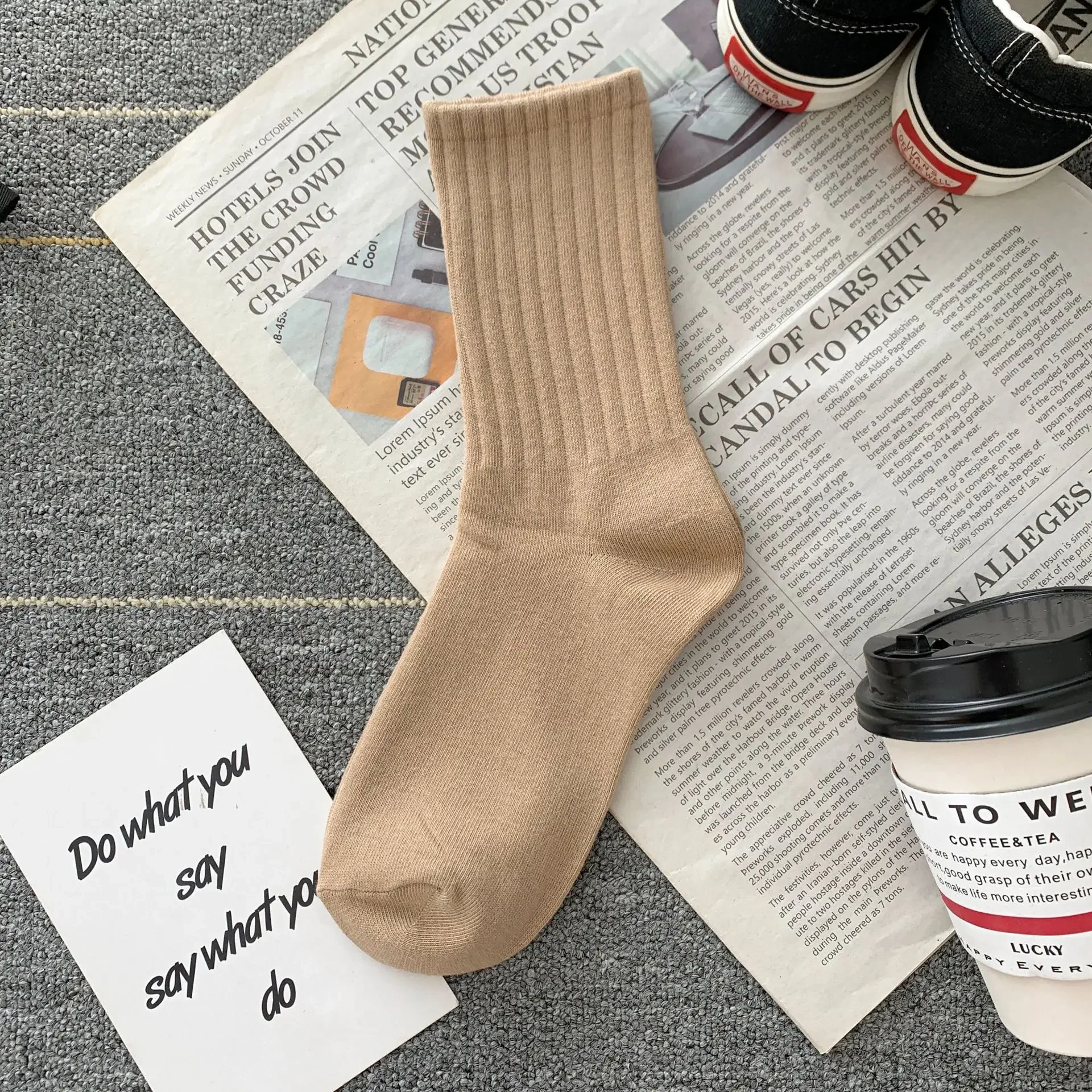 Loose Socks Korean Fashion Japanese Style Women Classic Solid Color Striped Cotton Simple Basic Socks Lady All Match Brown Sock