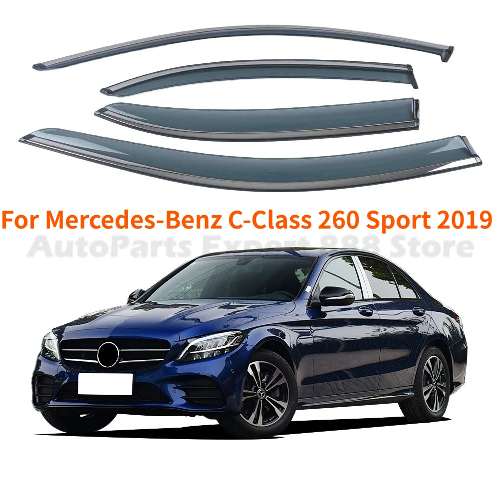 For Mercedes-Benz C-Class 260 Sport 2019 Window Visors with Stainless Steel Strips Vent Visor Weather Shield Thickening Type