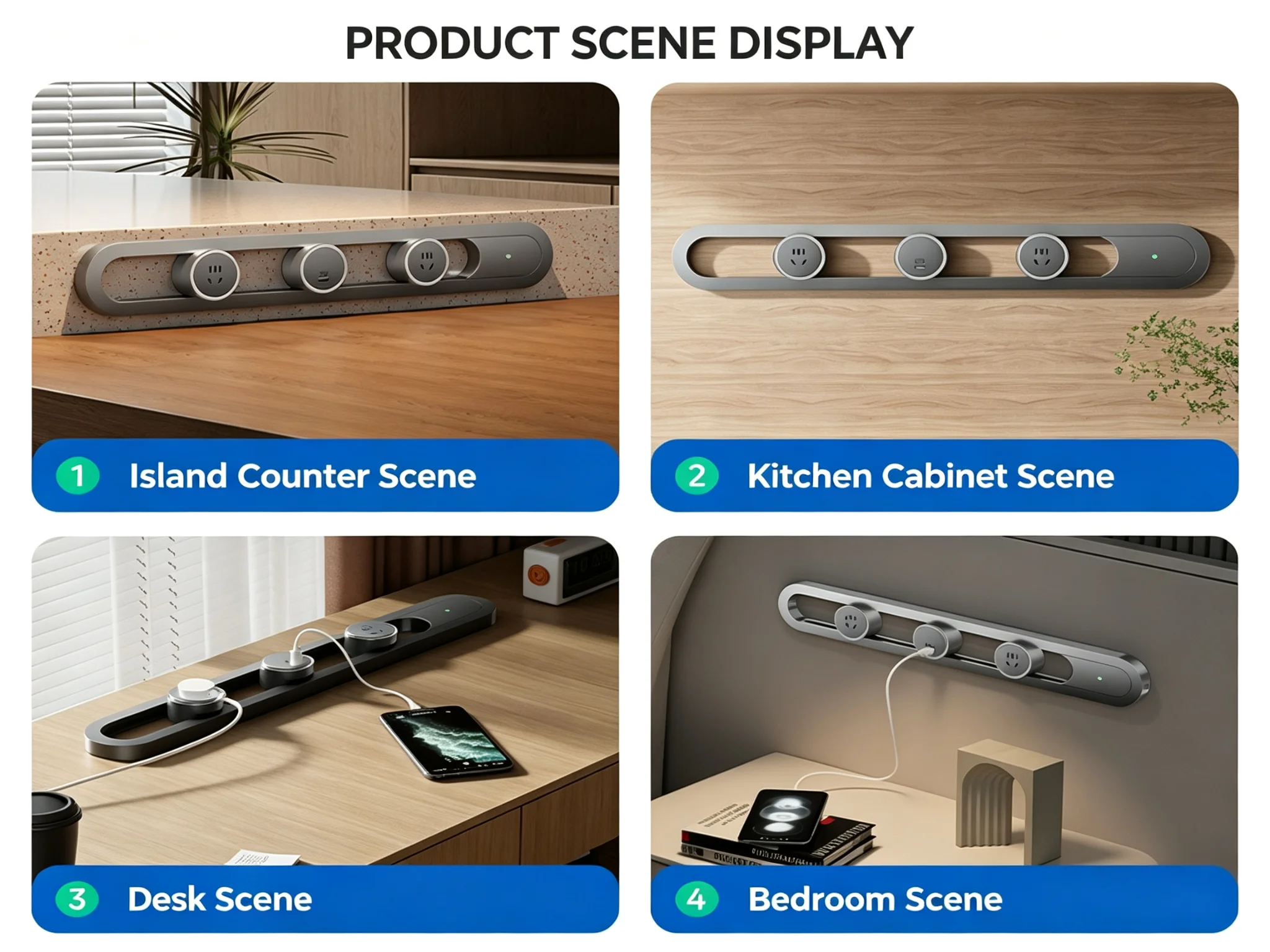 8000W Commercial Grade Wall Power Track Socket with Sliding Outlets & USB Ports, Overload Protection for Shop & Home Use