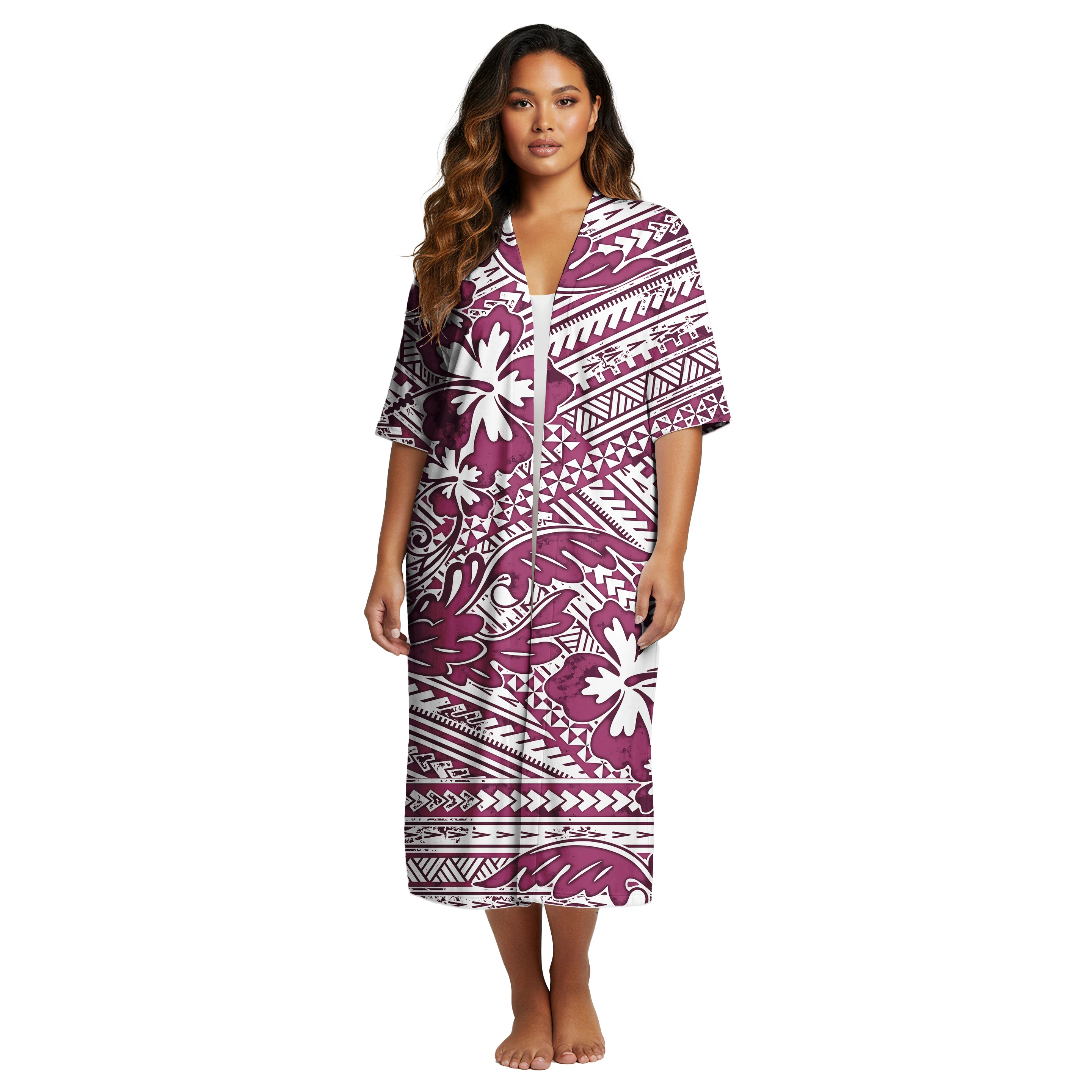 Factory Price Custom Lady Clothing Hawaiian Casual Cardigan Cloak Samoan Ethnic Style Polynesian Women Oversize Kimono Cardigan