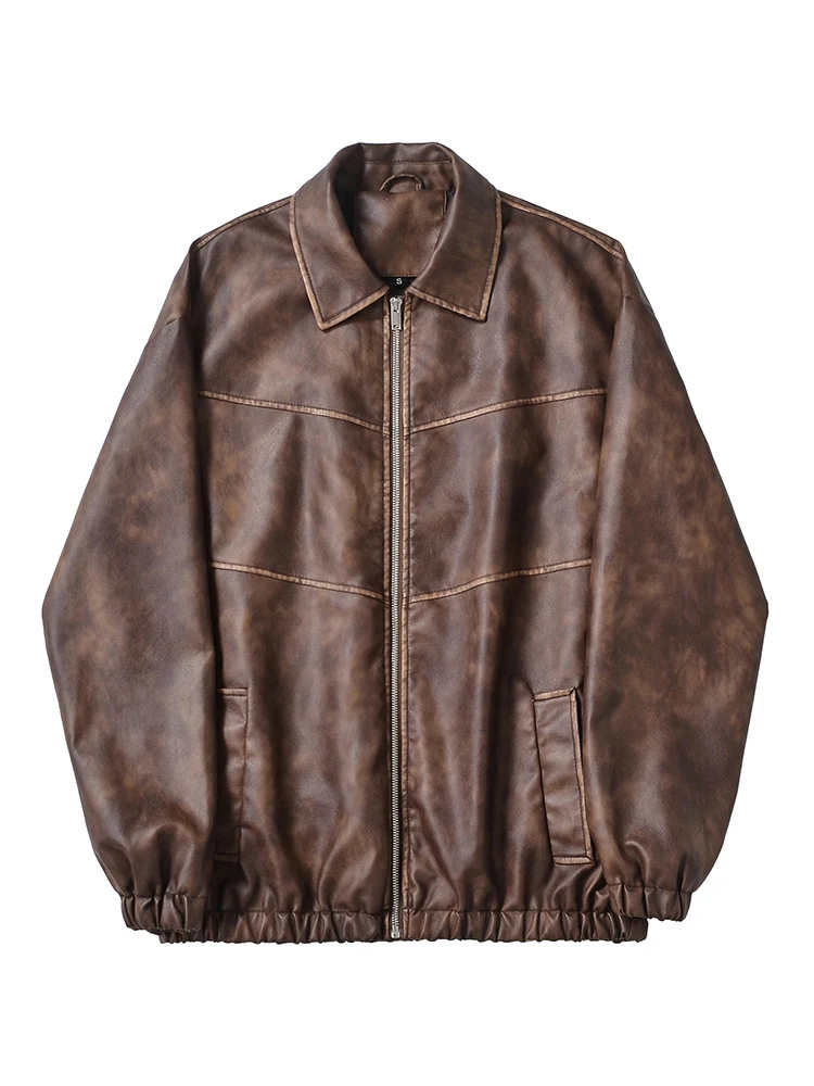 Ailegogo nova primavera outono feminino vintage solto jaqueta de couro falso streetwear feminino retro zíper casaco moto motociclista outwear