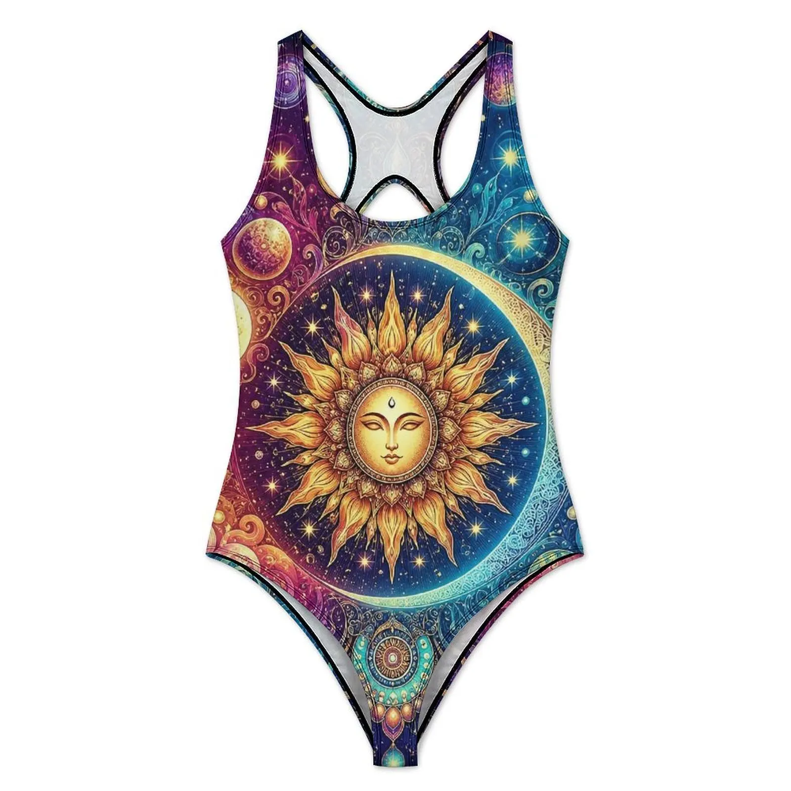 Mystic Cosmic Sun Moon Print Swimsuit Push Up Swimwear One-Piece Holiday Surf Monokini Bodysuit Sexy Beach Wear Plus Size