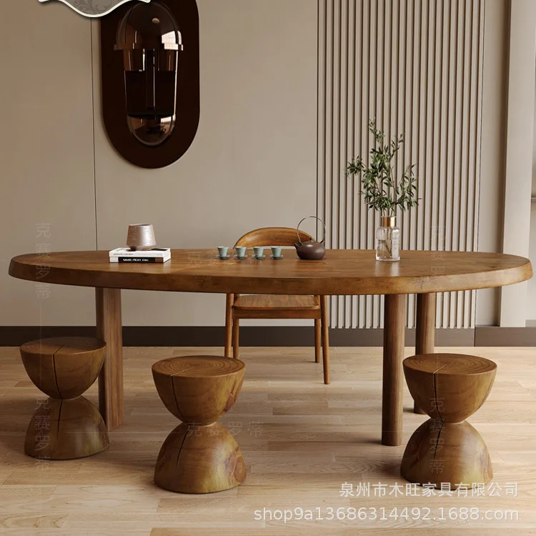 

Goose egg shaped solid wood tea table simple modern living room home log tea table office reception negotiation tea table