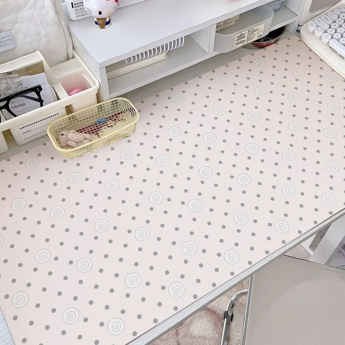 Leather PU Desk Pad Protector Pink Fish Board Cute Wave Point Y2K Mouse Pad Office Desk Mat Waterproof Non-Slip Desk Blotter Pad