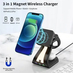 3 in 1 Fast Magnetic Wireless Charger Stand Charging Dock Station For iPhone 15 14 13 Pro Max For Apple Watch SE 8 7 Airpods Pro