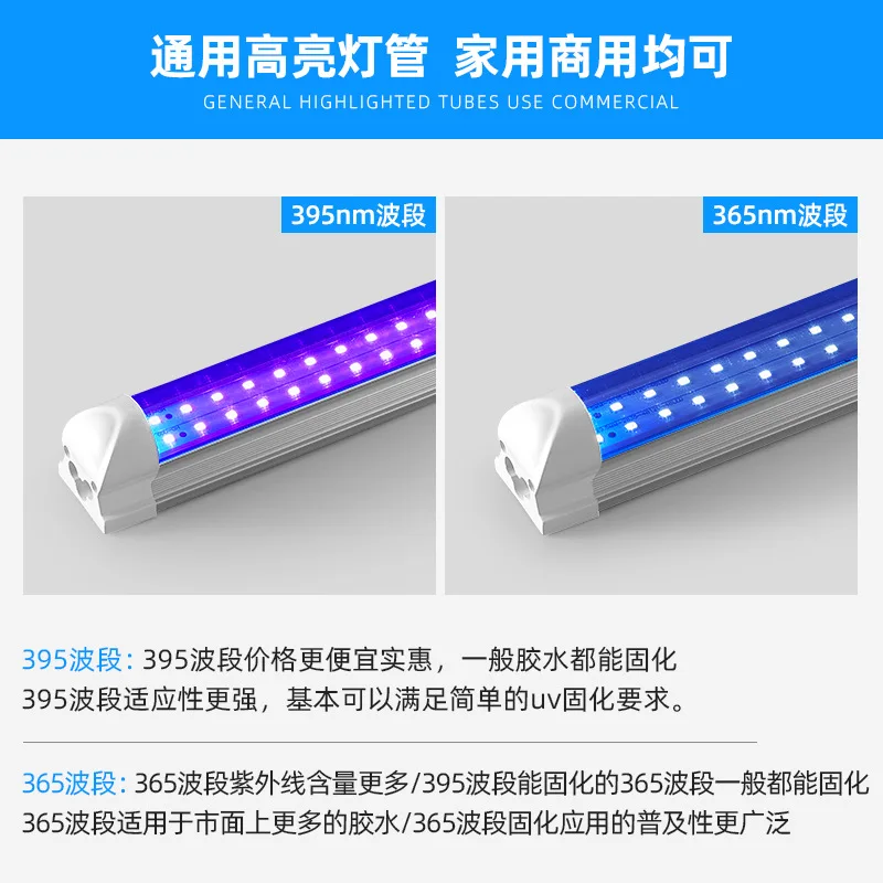 LED UV Curing Light 365nm 395nm Single Double Row Ultraviolet Lamp for UV Glue Shadow‑Free Adhesive Ink Exposure Plate Printing