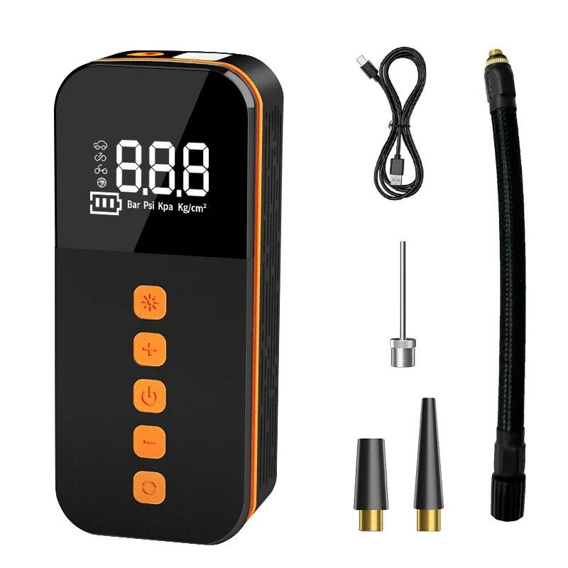 Rechargeable Tire Inflator with Digital Display – Portable Air Pump for Car & Bike Tires, LED Lamp Beads