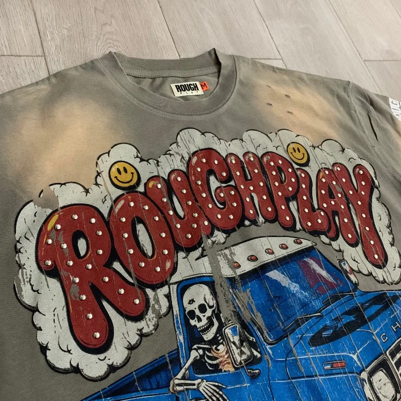 Rough American Vintage Washed Oversized Shirts Men Women Oversized Pure Cotton Hot Drill T-shirts