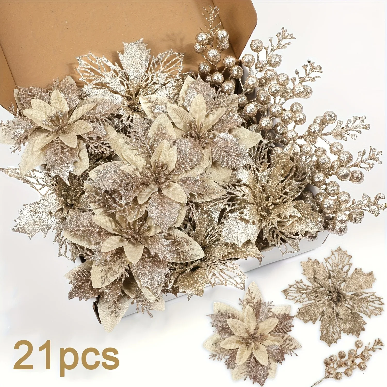 21 Stück künstliche Blumen, Beerenstrauß, Weihnachtsdekoration, Vase für Zuhause, Raumdekoration, künstliche Blumen, Girlande, Ornament-Zubehör – Detail 11