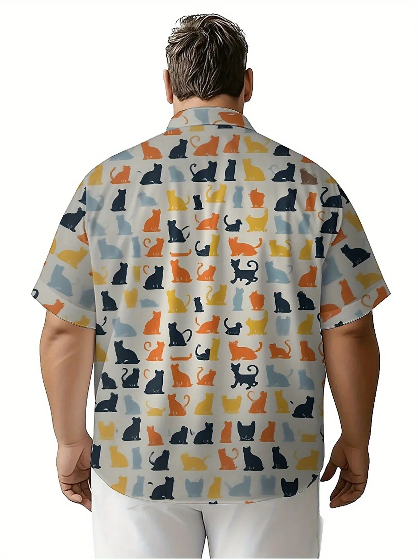 Kemeja Hawaii Ukuran Besar Pria Pola Kartun Kucing, Atasan Fashion Musim Panas Baru, Pakaian Jalanan Hip Hop